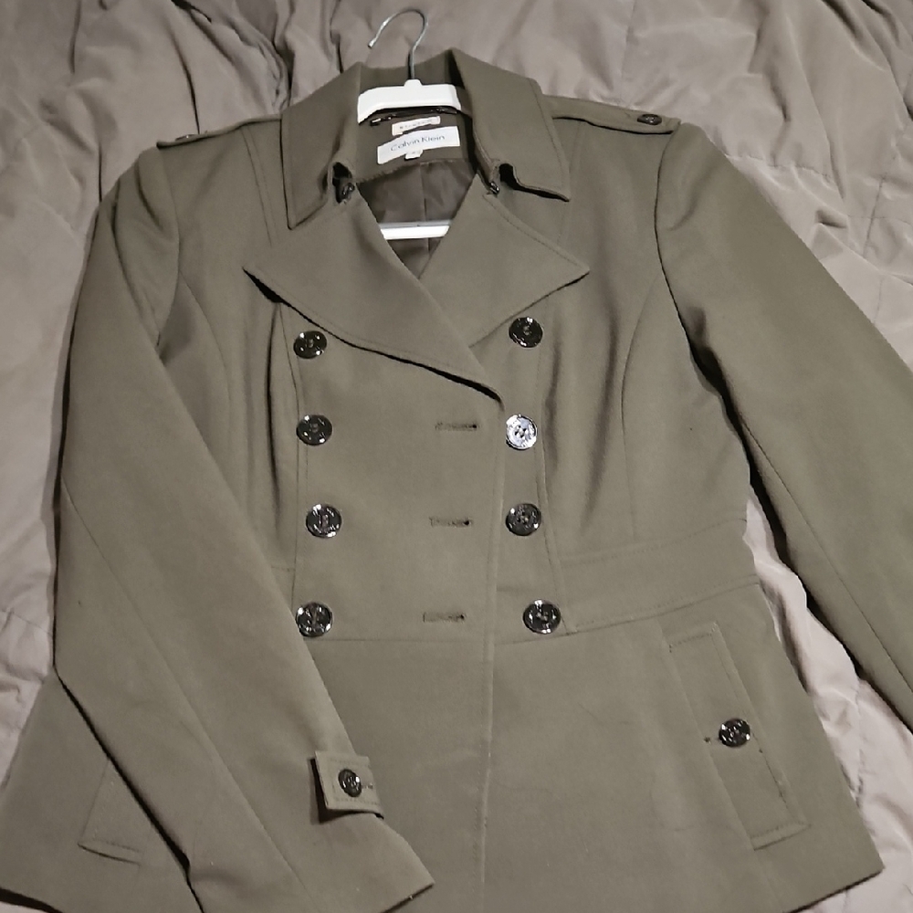 Calvin Klein Khaki Double-Breasted Trench Coat